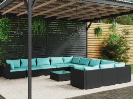 vidaXL 12 Piece Patio Lounge Set with Cushions Poly Rattan Black