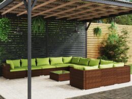 vidaXL 12 Piece Patio Lounge Set with Cushions Poly Rattan Brown