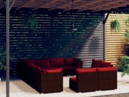 vidaXL 12 Piece Patio Lounge Set with Cushions Brown Poly Rattan