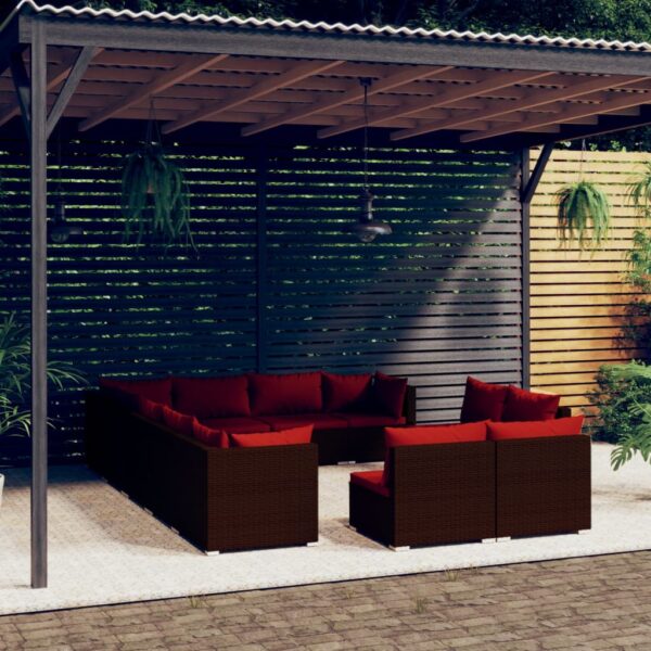 vidaXL 12 Piece Patio Lounge Set with Cushions Brown Poly Rattan