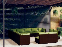 vidaXL 13 Piece Patio Lounge Set with Cushions Brown Poly Rattan