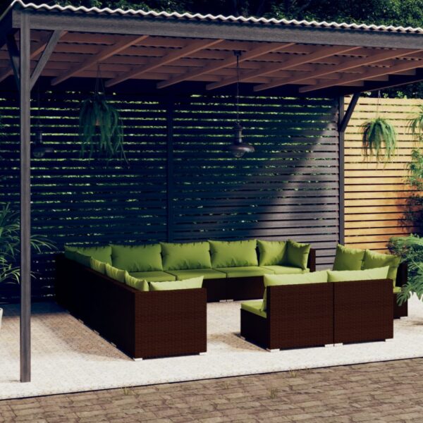 vidaXL 13 Piece Patio Lounge Set with Cushions Brown Poly Rattan