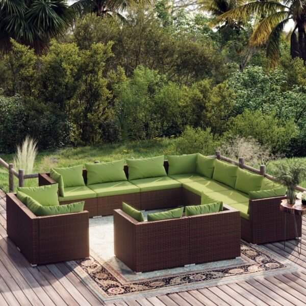 vidaXL 11 Piece Patio Lounge Set with Cushions Brown Poly Rattan