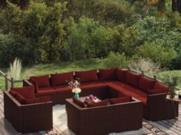 vidaXL 12 Piece Patio Lounge Set with Cushions Brown Poly Rattan