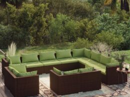 vidaXL 12 Piece Patio Lounge Set with Cushions Brown Poly Rattan