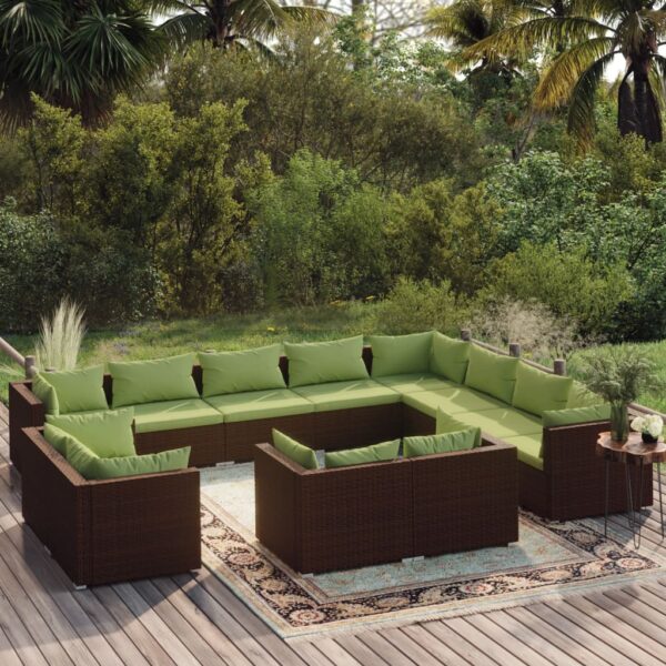 vidaXL 12 Piece Patio Lounge Set with Cushions Brown Poly Rattan