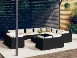 vidaXL 13 Piece Garden Lounge Set with Cushions Black Poly Rattan