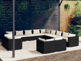 vidaXL 13 Piece Garden Lounge Set with Cushions Black Poly Rattan