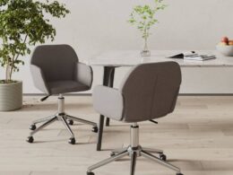 vidaXL Swivel Dining Chairs 2 pcs Dark Gray Fabric