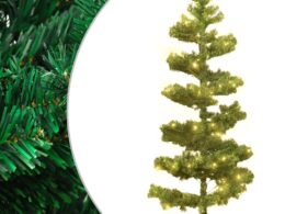 vidaXL Swirl Pre-lit Christmas Tree with Stand Green 5 ft PVC