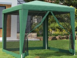 vidaXL Party Tent with 4 Mesh Sidewalls Green 8.2'x8.2' HDPE