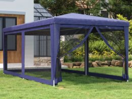 vidaXL Party Tent with 6 Mesh Sidewalls Blue 9.8'x19.7' HDPE
