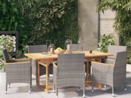 vidaXL 7 Piece Patio Dining Set with Cushions Gray