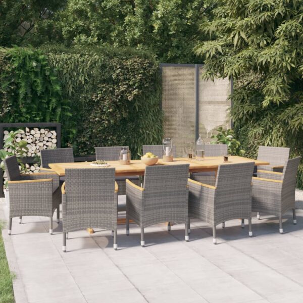 vidaXL 11 Piece Patio Dining Set with Cushions Gray