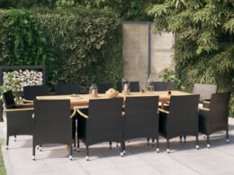 vidaXL 13 Piece Patio Dining Set with Cushions Black