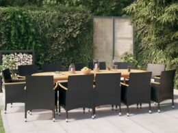 vidaXL 13 Piece Patio Dining Set with Cushions Black