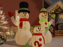 vidaXL Inflatable Snowman Family with LEDs 12 ft