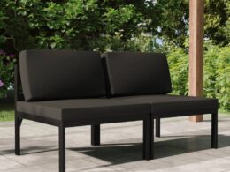 vidaXL 2-Seater Patio Sofa with Cushions Aluminum Anthracite