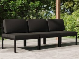 vidaXL 3-Seater Patio Sofa with Cushions Aluminum Anthracite