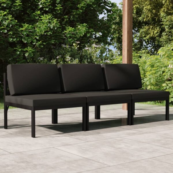 vidaXL 3-Seater Patio Sofa with Cushions Aluminum Anthracite