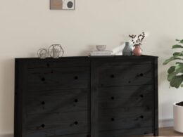 vidaXL Sideboard Black 55.1"x13.8"x31.5" Solid Wood Pine