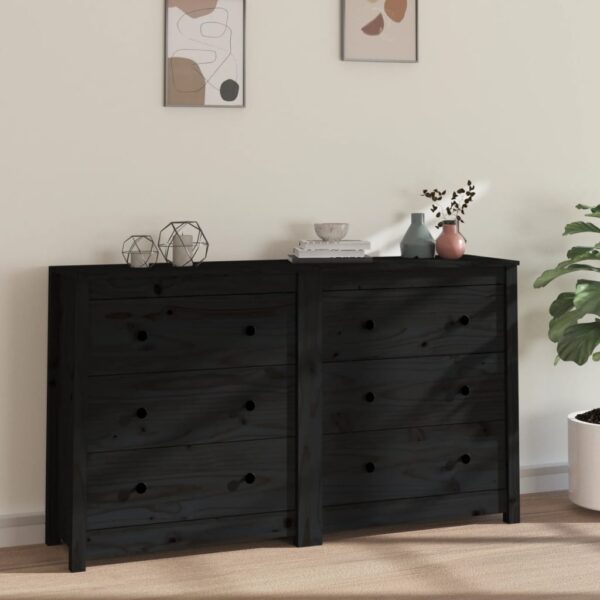 vidaXL Sideboard Black 55.1"x13.8"x31.5" Solid Wood Pine