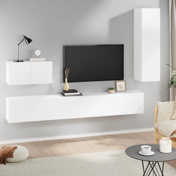 vidaXL 4 Piece TV Stand Set White Engineered Wood