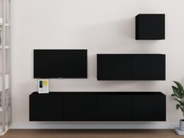 vidaXL 4 Piece TV Stand Set Black Engineered Wood