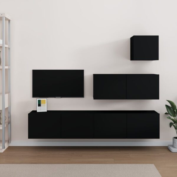 vidaXL 4 Piece TV Stand Set Black Engineered Wood