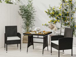 vidaXL 3 Piece Patio Dining Set Poly Rattan Black