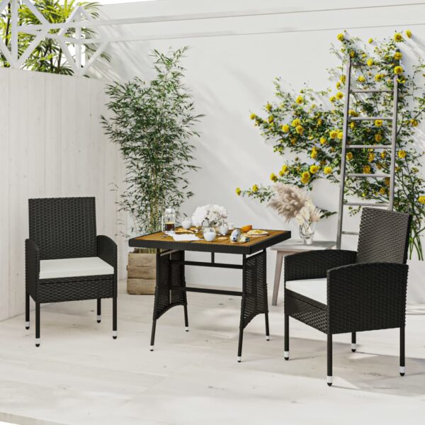 vidaXL 3 Piece Patio Dining Set Poly Rattan Black