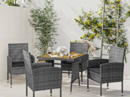 vidaXL 5 Piece Patio Dining Set Poly Rattan Gray