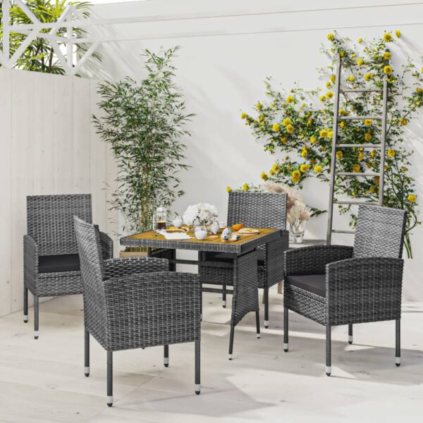 vidaXL 5 Piece Patio Dining Set Poly Rattan Gray