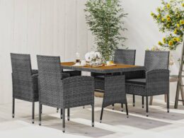 vidaXL 5 Piece Patio Dining Set Poly Rattan Gray