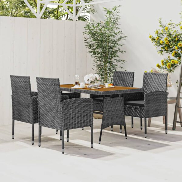 vidaXL 5 Piece Patio Dining Set Poly Rattan Gray