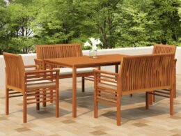 vidaXL 5 Piece Patio Dining Set with Cushions Solid Wood Acacia
