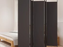 vidaXL 5-Panel Room Divider Brown 98.4"x86.6" Fabric