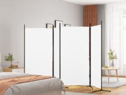 vidaXL 4-Panel Room Divider White 136.2"x70.9" Fabric