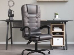vidaXL Massage Reclining Office Chair Gray Faux Leather