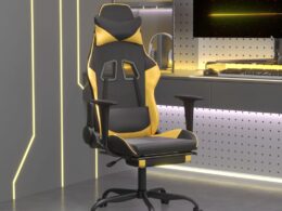 vidaXL Gaming Chair with Footrest Black and Gold Faux Leather