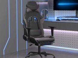vidaXL Gaming Chair with Footrest Black and Gray Faux Leather