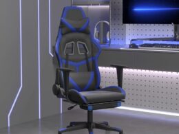 vidaXL Gaming Chair with Footrest Black and Blue Faux Leather