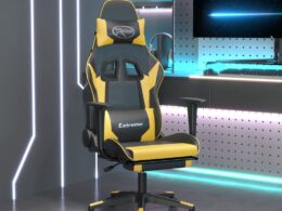 vidaXL Gaming Chair with Footrest Black and Gold Faux Leather