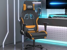 vidaXL Gaming Chair with Footrest Black and Orange Fabric