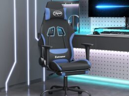 vidaXL Gaming Chair with Footrest Black and Blue Fabric