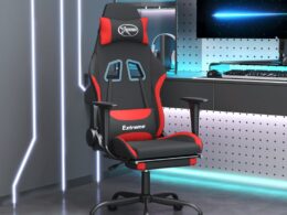 vidaXL Gaming Chair with Footrest Black and Red Fabric
