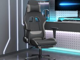 vidaXL Gaming Chair with Footrest Black and Light Gray Fabric