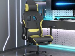 vidaXL Gaming Chair with Footrest Black and Light Green Fabric