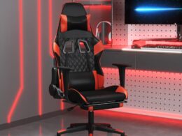 vidaXL Gaming Chair with Footrest Black and Red Faux Leather