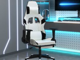 vidaXL Gaming Chair with Footrest White and Black Faux Leather